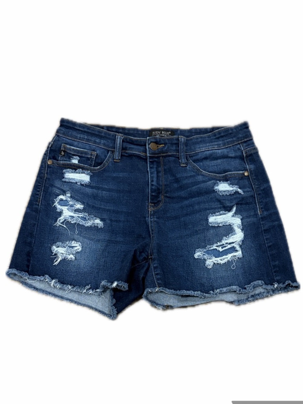Judy Blue Denim Cut Off Shorts Size L Distressed Raw Hem Summer Festival Casual
